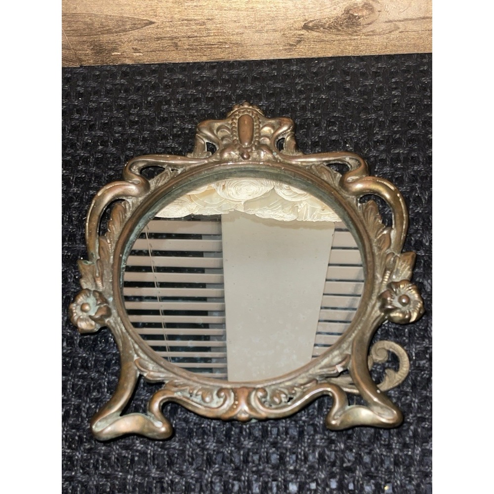Antique Art Nouveau Mirror Decorative Arts Cast Iron Gold Dresser Countertop